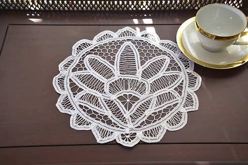 Belgium 106 All Lace Doily. 11" Round All Battenburg Lace doily - Click Image to Close